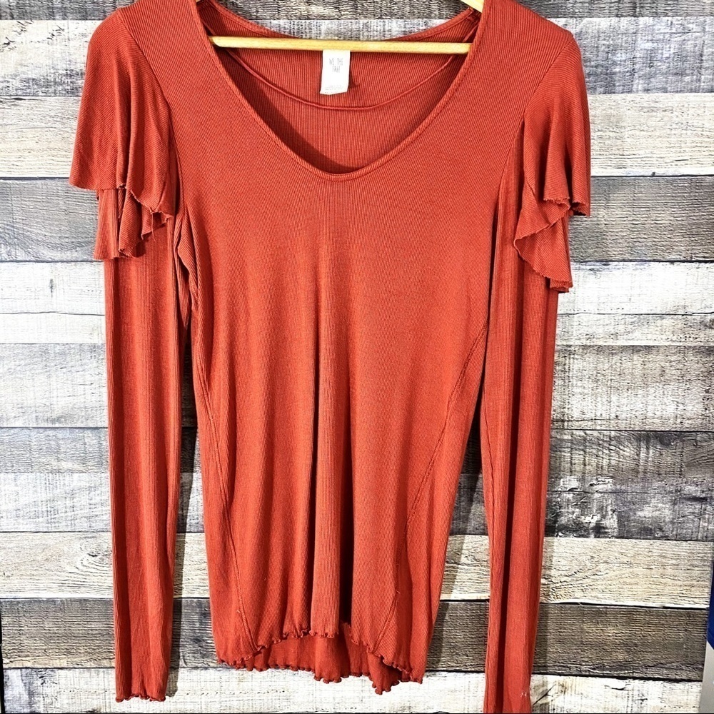 We the Free Free People Orange Thermal Pullover Shirt